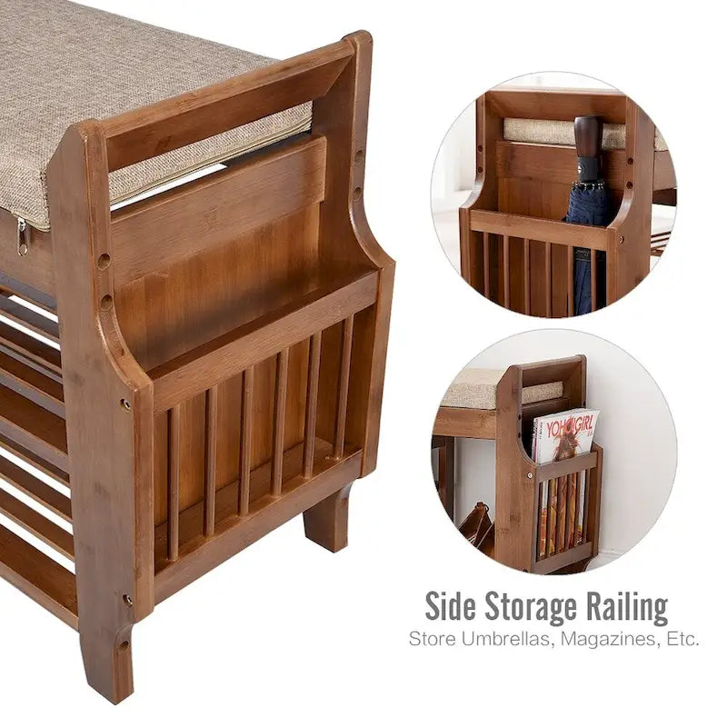 Banc de rangement à chaussures à 2 niveaux pour entrée en bambou - 39,6*11,6*19,6
