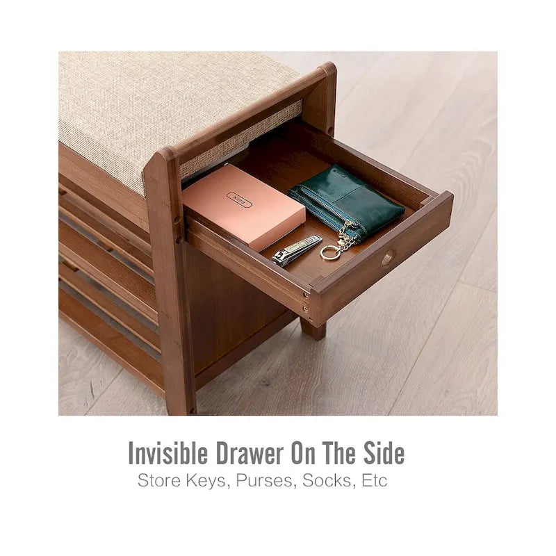 Banc de rangement à chaussures à 2 niveaux pour entrée en bambou - 39,6*11,6*19,6