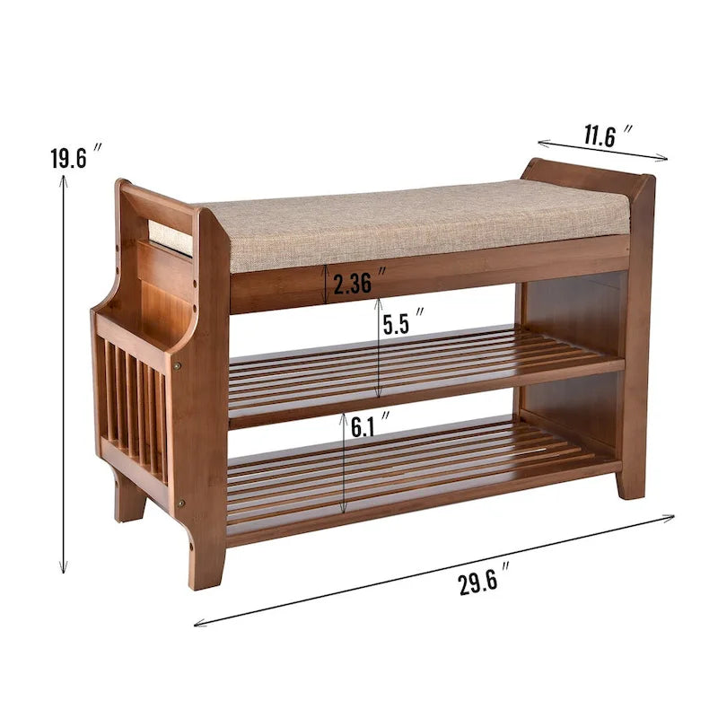 Banc de rangement à chaussures à 2 niveaux pour entrée en bambou - 39,6*11,6*19,6