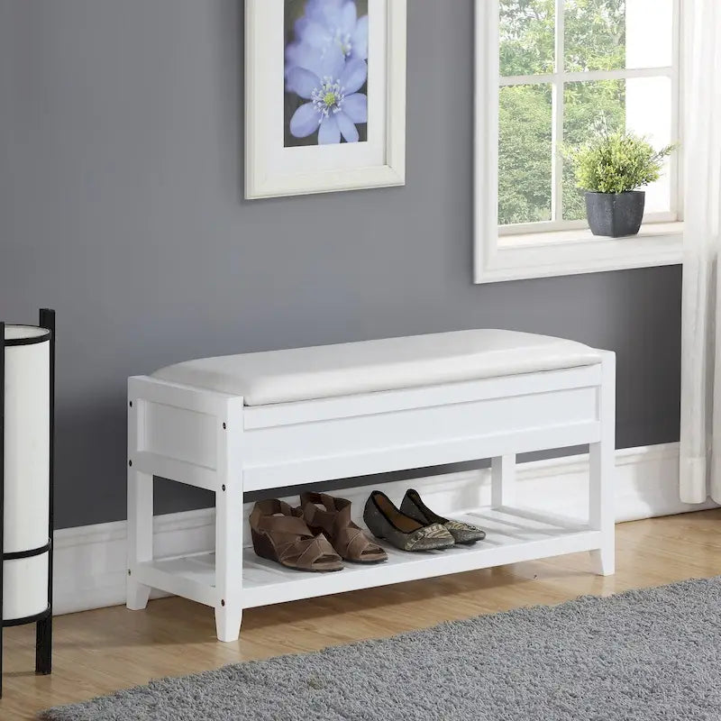 Banc de rangement à chaussures en similicuir et bois