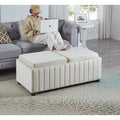 Banc de rangement ottoman carré de 114 cm de large, banc de rangement avec plateau à café, repose-pieds ottoman table basse, tissu velours BEIGE.