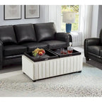Banc de rangement ottoman carré de 114 cm de large, banc de rangement avec plateau à café, repose-pieds ottoman table basse, tissu velours BEIGE.