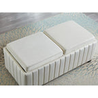 Banc de rangement ottoman carré de 114 cm de large, banc de rangement avec plateau à café, repose-pieds ottoman table basse, tissu velours BEIGE.