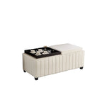 Banc de rangement ottoman carré de 114 cm de large, banc de rangement avec plateau à café, repose-pieds ottoman table basse, tissu velours BEIGE.
