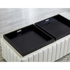 Banc de rangement ottoman carré de 114 cm de large, banc de rangement avec plateau à café, repose-pieds ottoman table basse, tissu velours BEIGE.