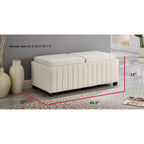 Banc de rangement ottoman carré de 114 cm de large, banc de rangement avec plateau à café, repose-pieds ottoman table basse, tissu velours BEIGE.