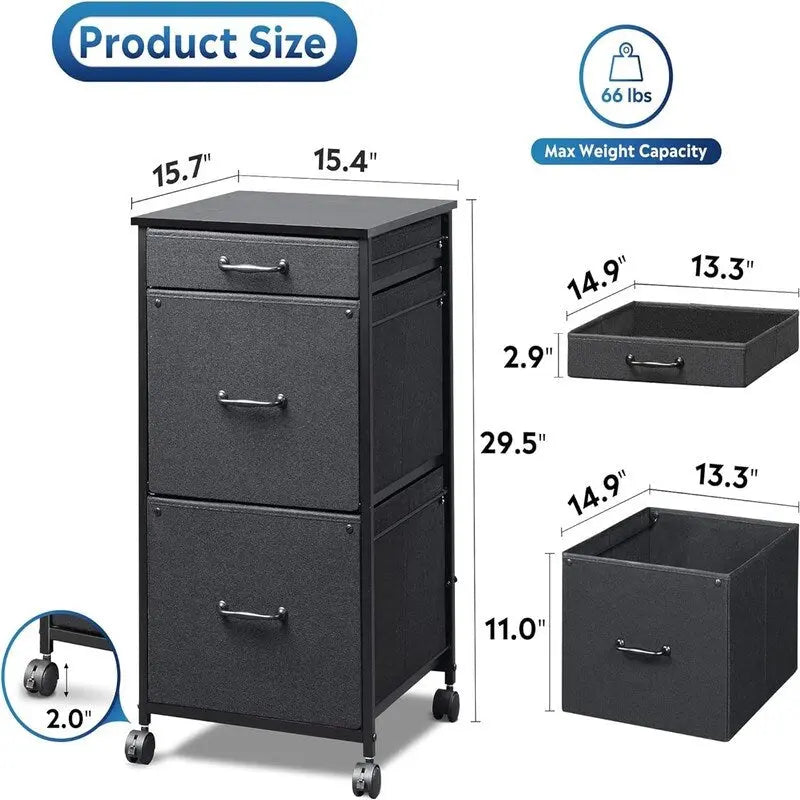 Commode à roulettes pour chambre avec 3 tiroirs - 15.7P x 15.4L x 29.5H