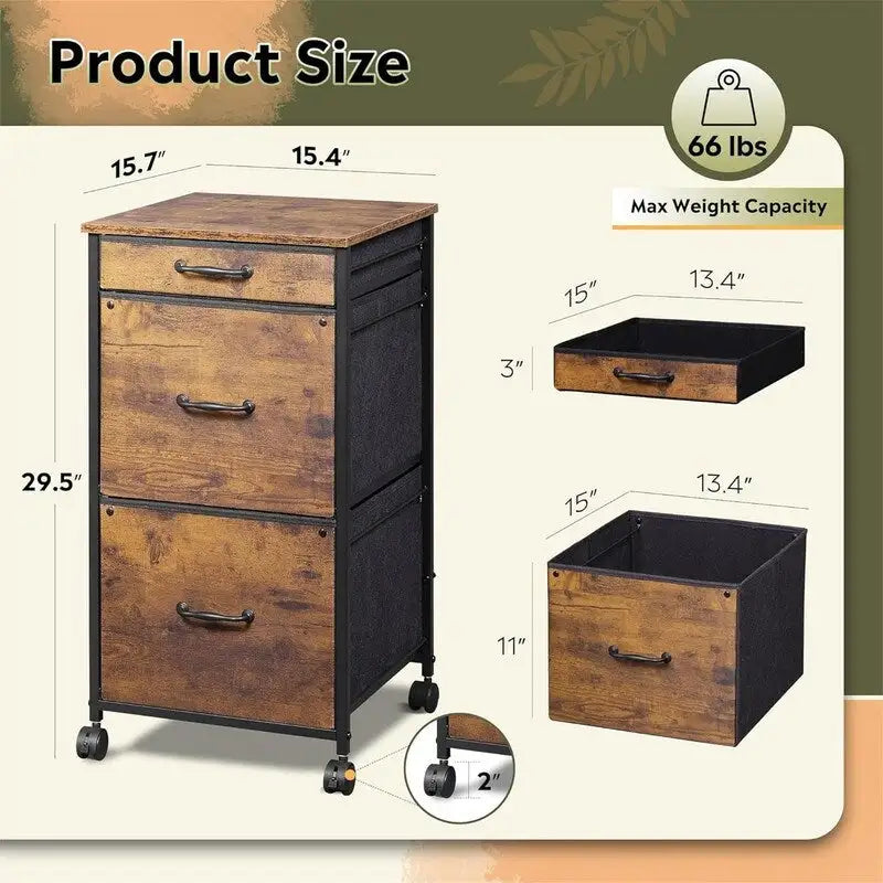 Commode à roulettes pour chambre avec 3 tiroirs - 15.7P x 15.4L x 29.5H