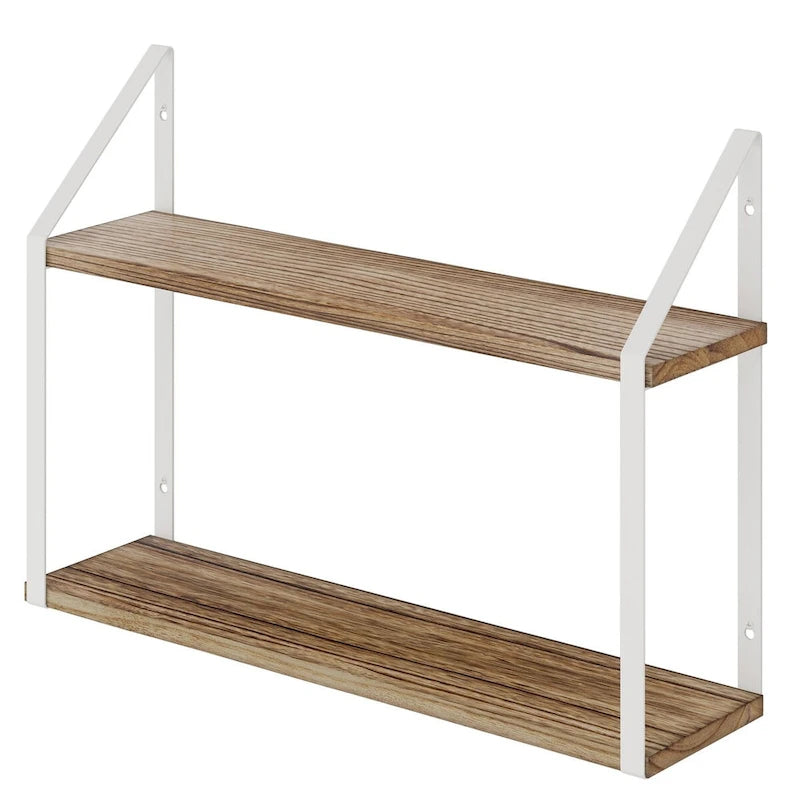Étagères à 2 niveaux avec supports blancs, Décoration murale de salle de bain, 24x6, Brûlé