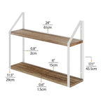 Étagères à 2 niveaux avec supports blancs, Décoration murale de salle de bain, 24x6, Brûlé