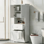 Meuble haut de salle de bain avec panier à linge, grand espace de rangement, panier à linge inclinable et meuble de rangement supérieur