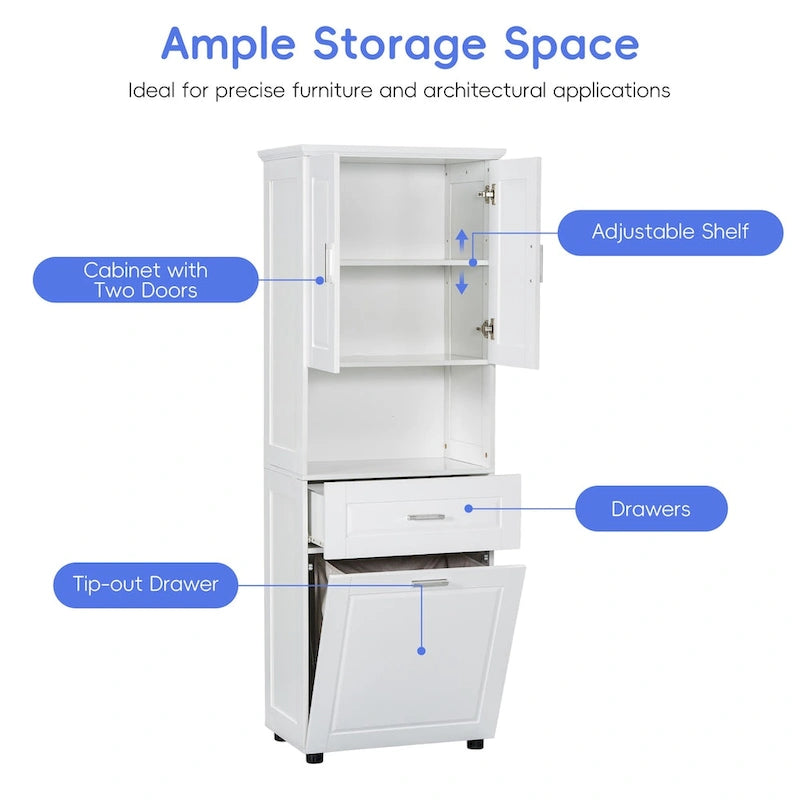 Meuble haut de salle de bain avec panier à linge, grand espace de rangement, panier à linge inclinable et meuble de rangement supérieur