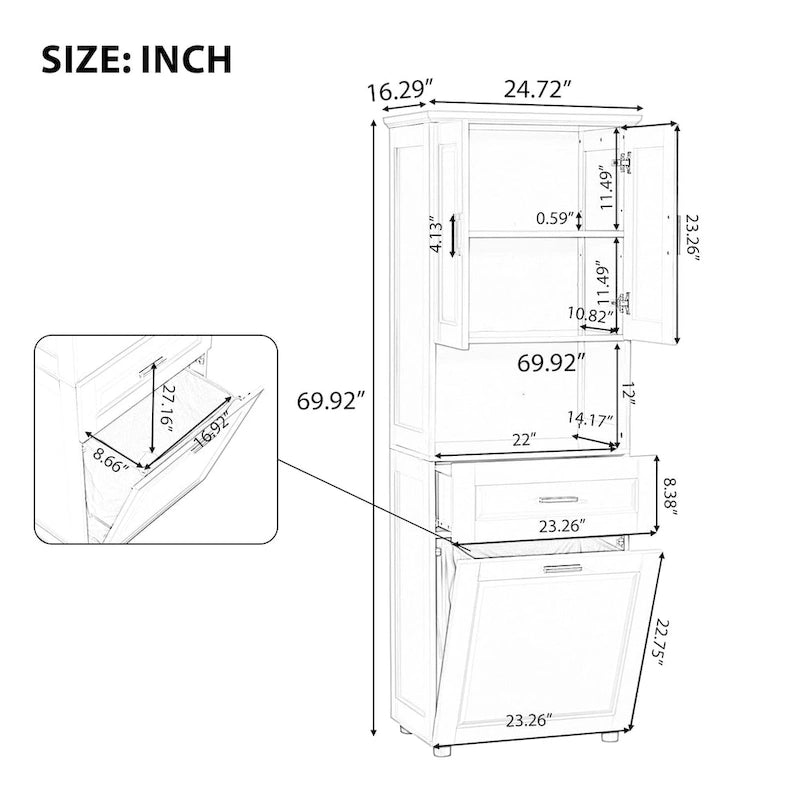 Meuble haut de salle de bain avec panier à linge, grand espace de rangement, panier à linge inclinable et meuble de rangement supérieur
