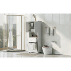 Meuble haut de salle de bain avec panier à linge, grand espace de rangement, panier à linge inclinable et meuble de rangement supérieur
