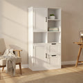 Meuble de rangement de salle de bain avec 2 portes, 2 tiroirs, étagère ouverte et étagère réglable