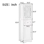 Meuble de salle de bain haut, meuble de rangement autonome avec tiroir et portes, porte en acrylique, étagère réglable