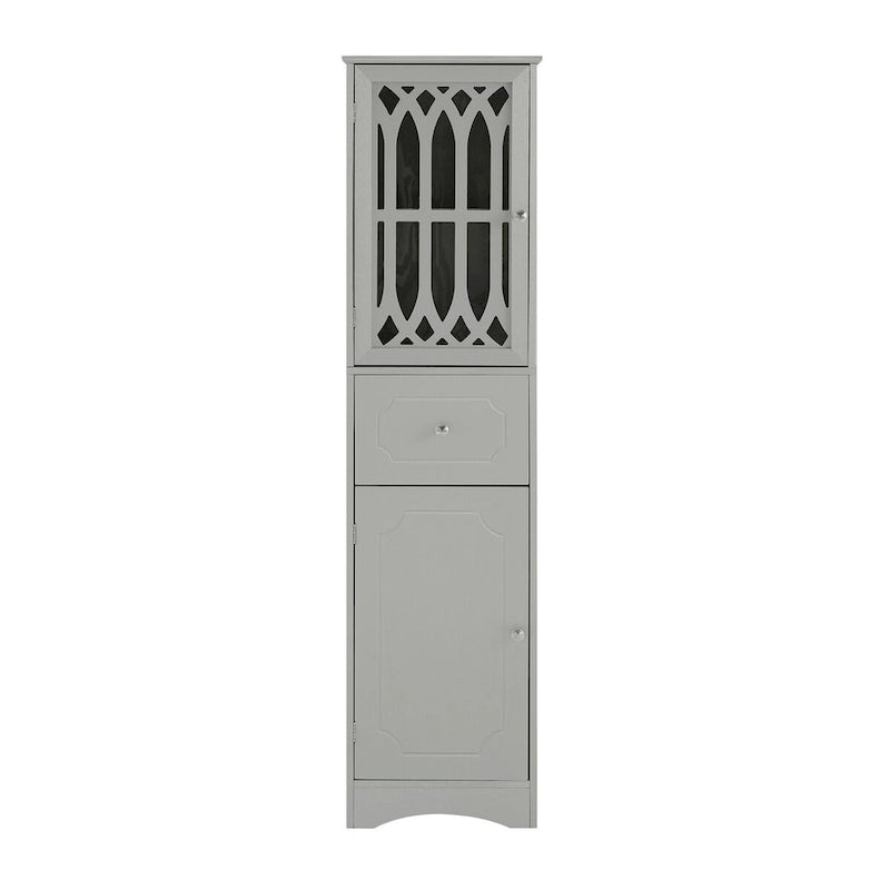Meuble de salle de bain haut, meuble de rangement autonome avec tiroir et portes, porte en acrylique, étagère réglable