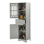 Meuble de salle de bain haut, meuble de rangement autonome avec tiroir et portes, porte en acrylique, étagère réglable