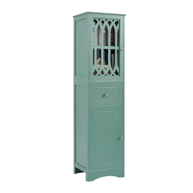 Meuble de salle de bain haut, meuble de rangement autonome avec tiroir et portes, porte en acrylique, étagère réglable