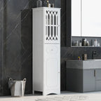Meuble de salle de bain haut, meuble de rangement autonome avec tiroir et portes, porte en acrylique, étagère réglable