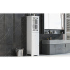 Meuble de salle de bain haut, meuble de rangement autonome avec tiroir et portes, porte en acrylique, étagère réglable