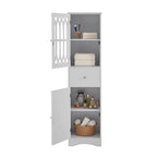 Meuble de salle de bain haut, meuble de rangement autonome avec tiroir et portes, porte en acrylique, étagère réglable