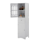 Meuble de salle de bain haut, meuble de rangement autonome avec tiroir et portes, porte en acrylique, étagère réglable