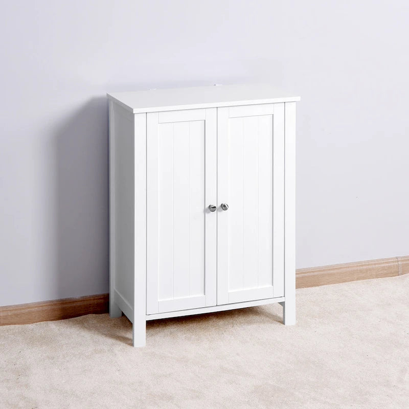 Meuble de rangement de salle de bain avec porte double et étagère réglable, Blanc