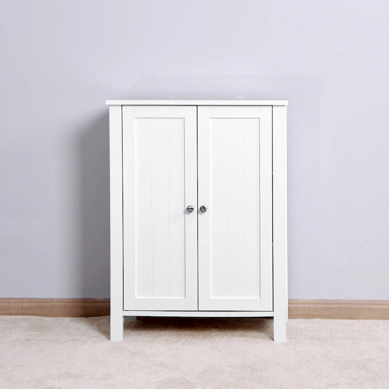 Meuble de rangement de salle de bain avec porte double et étagère réglable, Blanc
