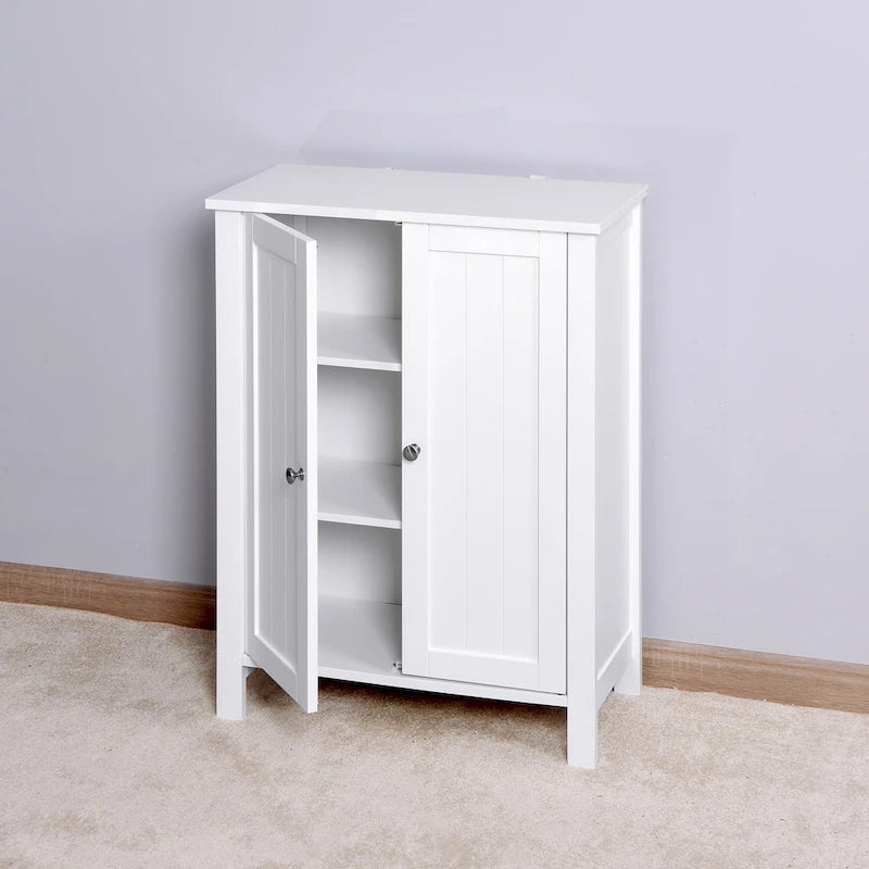 Meuble de rangement de salle de bain avec porte double et étagère réglable, Blanc