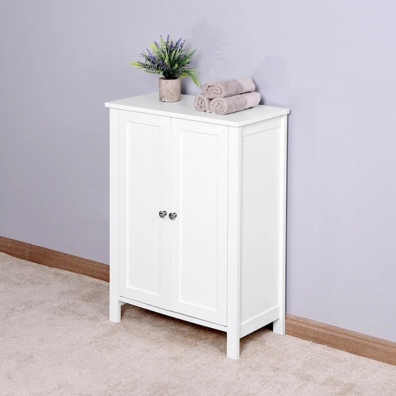 Meuble de rangement de salle de bain avec porte double et étagère réglable, Blanc