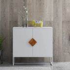 Buffet de rangement accentué blanc Poignée carrée en bois massif 2 portes - 31,77 * 15,75 * 29,53