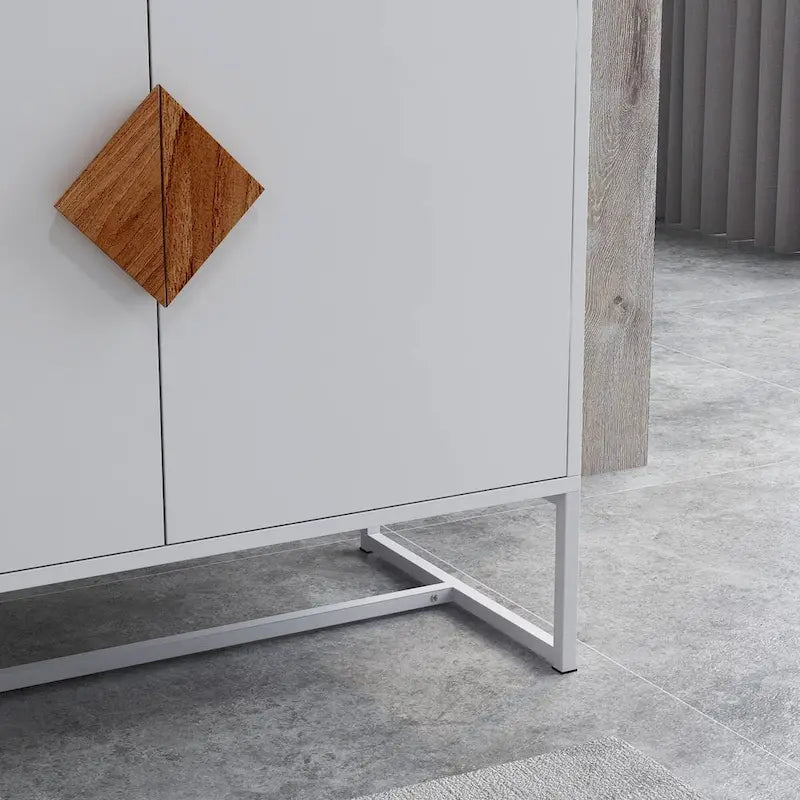 Buffet de rangement accentué blanc Poignée carrée en bois massif 2 portes - 31,77 * 15,75 * 29,53