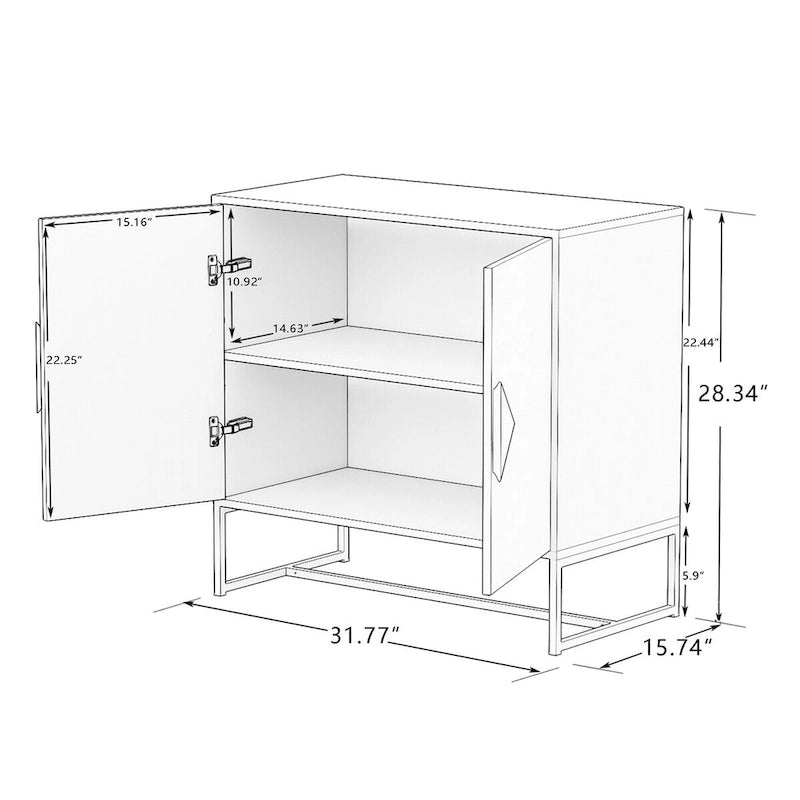 Buffet de rangement accentué blanc Poignée carrée en bois massif 2 portes - 31,77 * 15,75 * 29,53