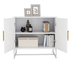 Buffet de rangement accentué blanc Poignée carrée en bois massif 2 portes - 31,77 * 15,75 * 29,53