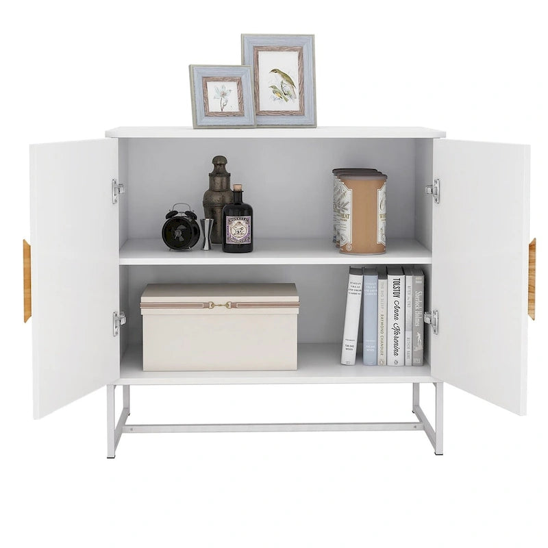 Buffet de rangement accentué blanc Poignée carrée en bois massif 2 portes - 31,77 * 15,75 * 29,53