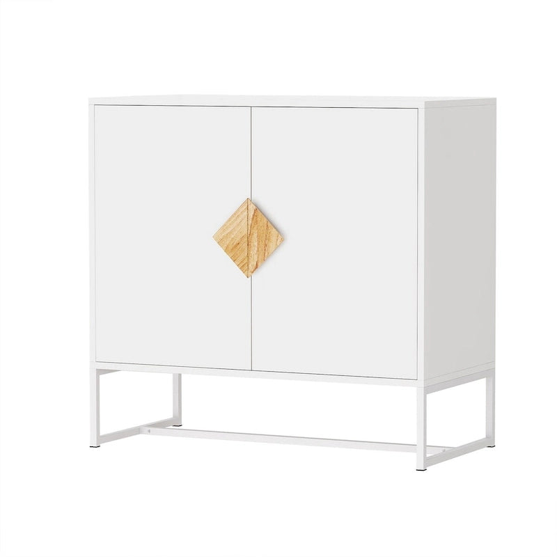 Buffet de rangement accentué blanc Poignée carrée en bois massif 2 portes - 31,77 * 15,75 * 29,53