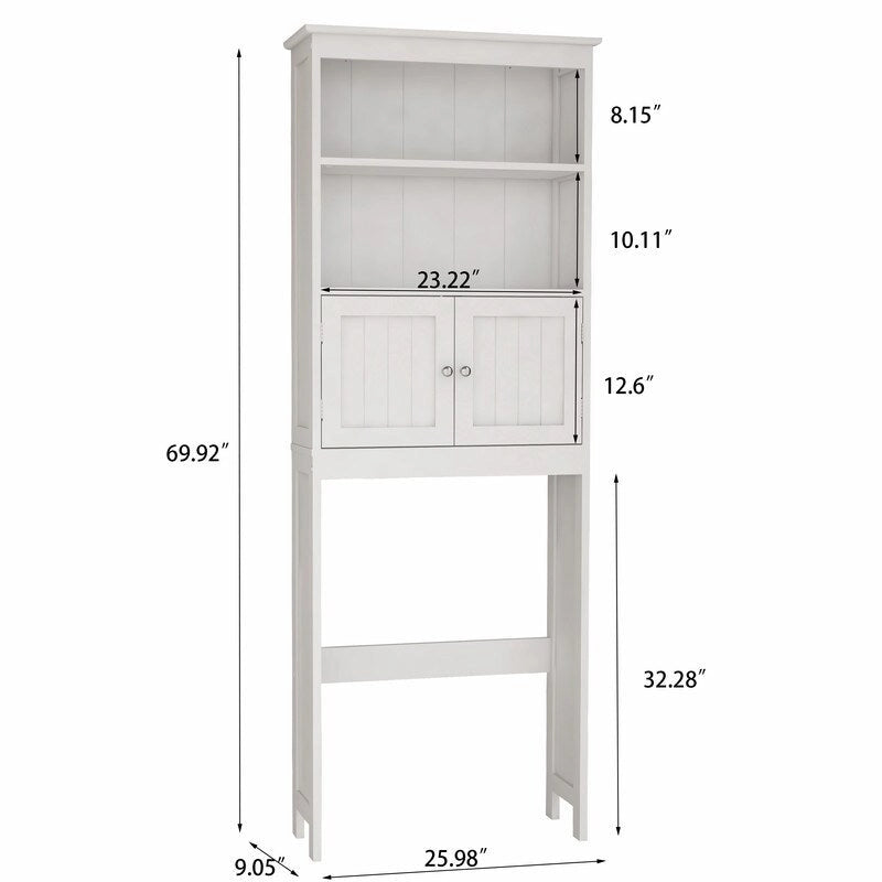 Meuble de rangement au-dessus des toilettes, organisateur de salle de bain avec deux étagères et placard, étagère de rangement pour toilettes en bois autoportante à 2 portes