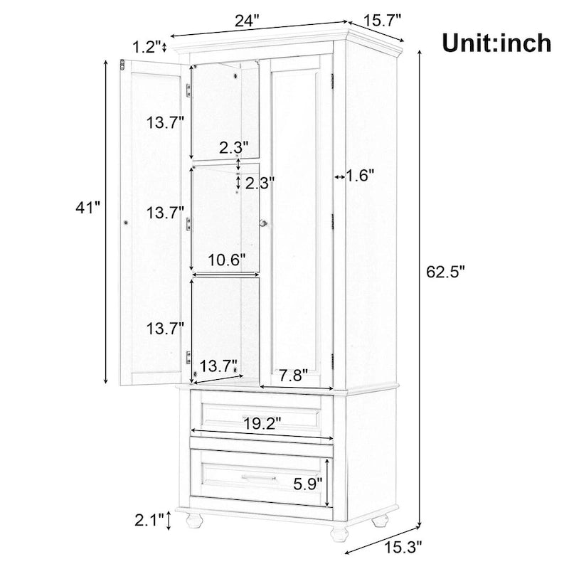 Armoire haute de rangement à deux tiroirs pour salle de bain/bureau