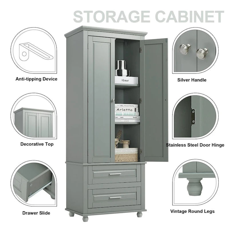 Armoire haute de rangement à deux tiroirs pour salle de bain/bureau