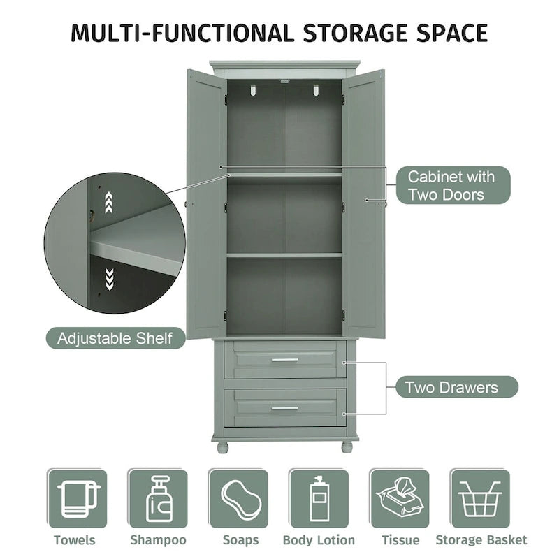 Armoire haute de rangement à deux tiroirs pour salle de bain/bureau