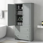 Meuble de Rangement de Salle de Bain Large, Meuble de Rangement sur Pied avec Deux Tiroirs et Étagère Réglable