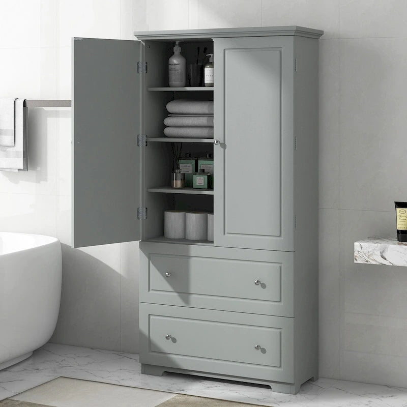 Meuble de Rangement de Salle de Bain Large, Meuble de Rangement sur Pied avec Deux Tiroirs et Étagère Réglable