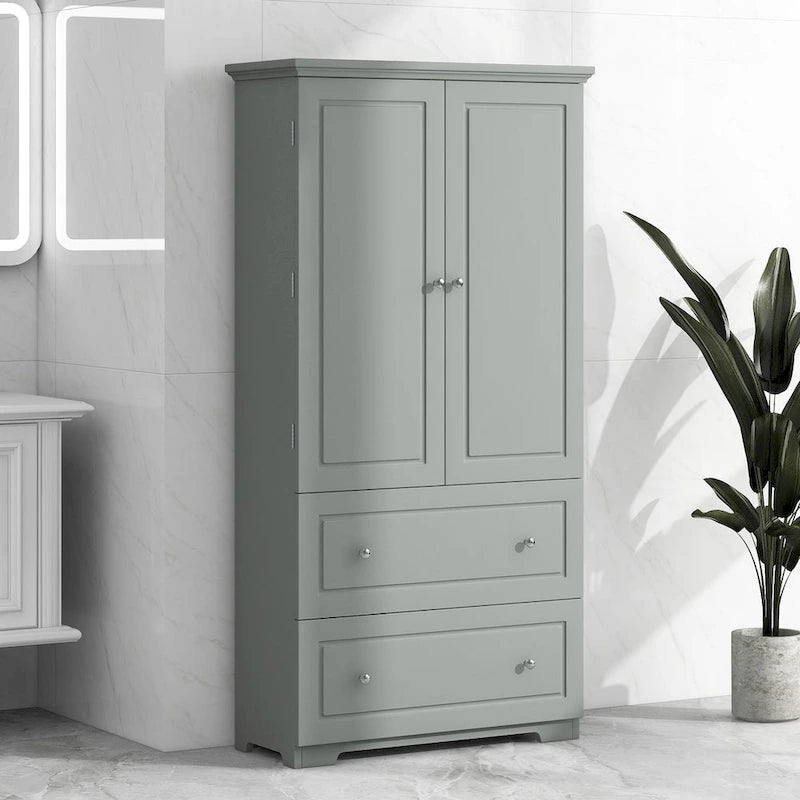 Meuble de Rangement de Salle de Bain Large, Meuble de Rangement sur Pied avec Deux Tiroirs et Étagère Réglable