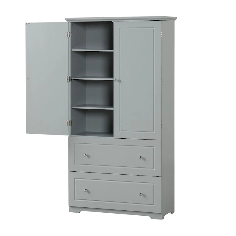 Meuble de Rangement de Salle de Bain Large, Meuble de Rangement sur Pied avec Deux Tiroirs et Étagère Réglable