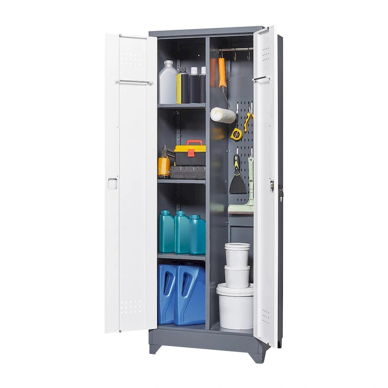 Armoires de rangement métalliques, Armoire à outils de nettoyage avec porte verrouillable, Organiseur et rangement d'outils à balai hauts, Grande armoire de rangement