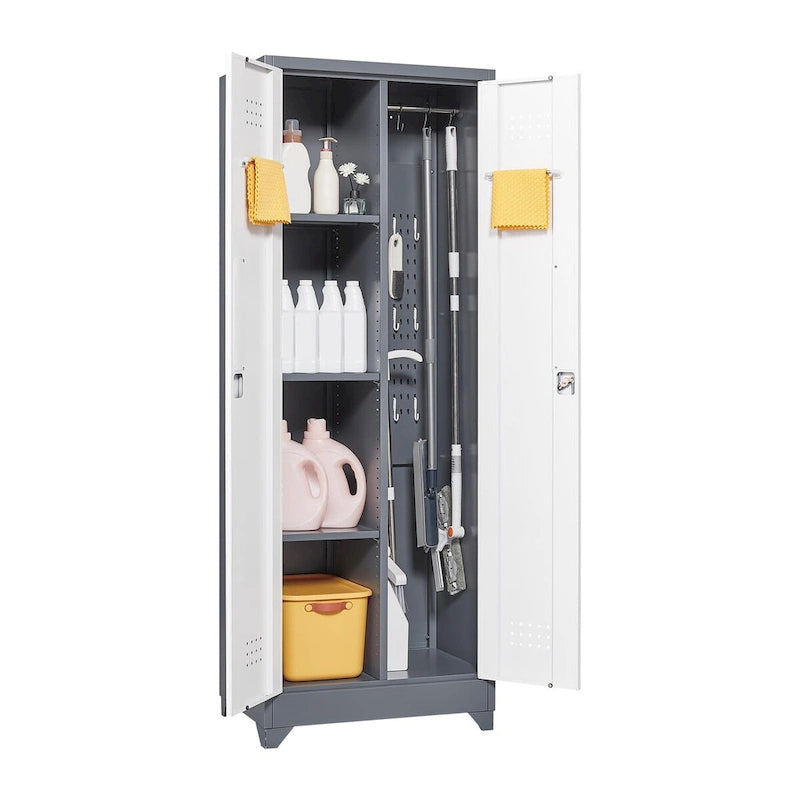 Armoires de rangement métalliques, Armoire à outils de nettoyage avec porte verrouillable, Organiseur et rangement d'outils à balai hauts, Grande armoire de rangement