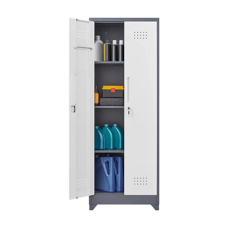 Armoires de rangement métalliques, Armoire à outils de nettoyage avec porte verrouillable, Organiseur et rangement d'outils à balai hauts, Grande armoire de rangement