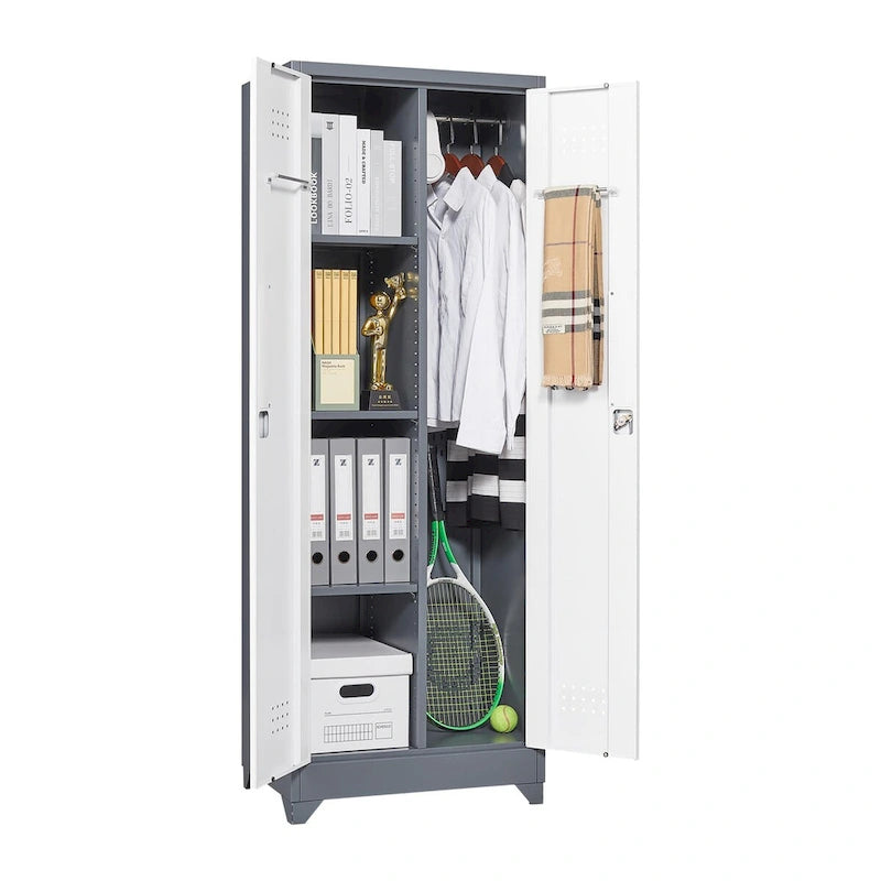 Armoires de rangement métalliques, Armoire à outils de nettoyage avec porte verrouillable, Organiseur et rangement d'outils à balai hauts, Grande armoire de rangement