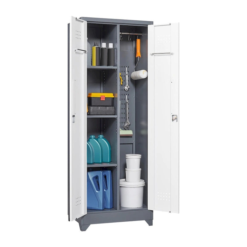 Armoires de rangement métalliques, Armoire à outils de nettoyage avec porte verrouillable, Organiseur et rangement d'outils à balai hauts, Grande armoire de rangement